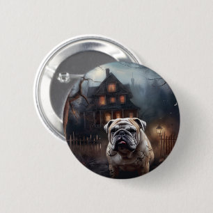 Badge Rond 5 Cm Peur d'Halloween Bulldog