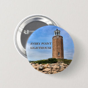 Badge Rond 5 Cm Phare d'Avery Point, bouton Connecticut Pin