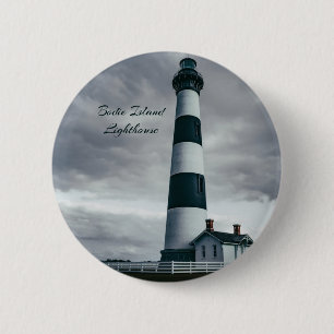 Badge Rond 5 Cm Phare de Bodie Island noir et blanc