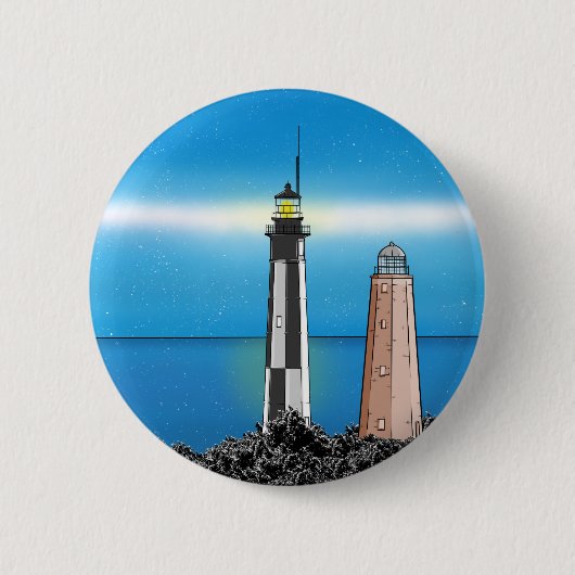 Badge Rond 5 Cm Phare de Cape Henry la nuit (Devant)