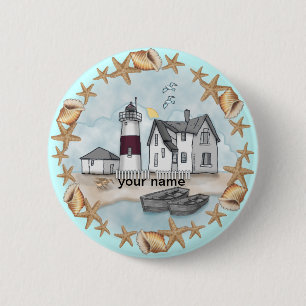 Badge Rond 5 Cm Phare de coquilles du Connecticut