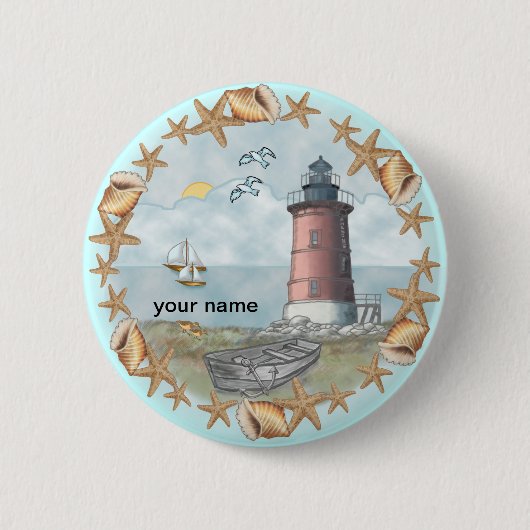 Badge Rond 5 Cm Phare de Delaware Shells bouton épinglé (Devant)