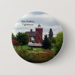 Badge Rond 5 Cm Phare de deux ports et bouton bateau