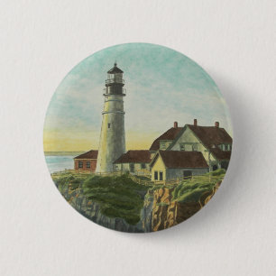 Badge Rond 5 Cm Phare de Portland Head aquarelle