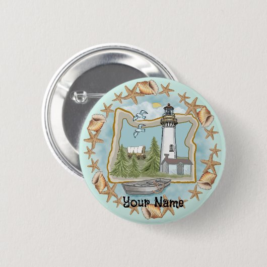 Badge Rond 5 Cm Phare d'Oregon Shells (Devant & derrière)