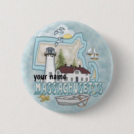 Badge Rond 5 Cm Phare du Massachusetts (Devant)