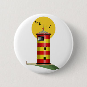 Badge Rond 5 Cm Phare Pilsum Allemagne