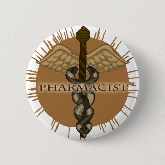 Badge Rond 5 Cm Pharmacien Caduceus (Devant)