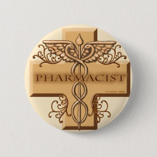 Badge Rond 5 Cm Pharmaciste Cross Caduceus