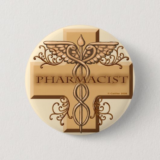 Badge Rond 5 Cm Pharmaciste Cross Caduceus (Devant)