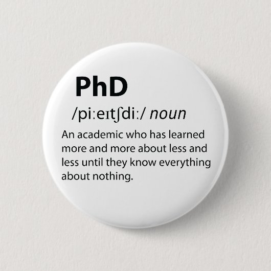 Badge Rond 5 Cm PhD Drôle Dictionnaire Définition (Devant)