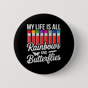Badge Rond 5 Cm Phlébotomiste Arc-en-ciel Papillons Prélèvement Sa