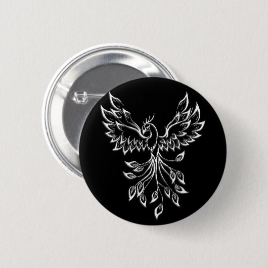 Badge Rond 5 Cm Phoenix se lève sur le noir (Devant & derrière)