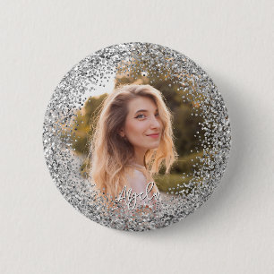 Badge Rond 5 Cm Photo à paillettes argentées fausses