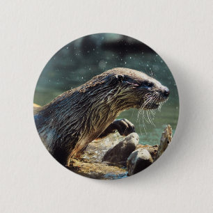 Badge Rond 5 Cm Photo animalière de River Otter Animal-lover