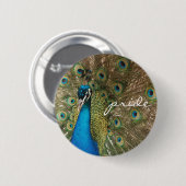 Badge Rond 5 Cm Photo couleur riche Peacock avec message "Fierté" (Devant & derrière)