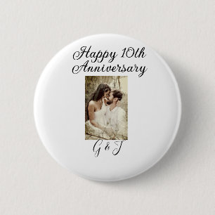 Badge Rond 5 Cm Photo couple nom lettre 10e anniversaire de mariag