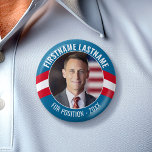 Badge Rond 5 Cm Photo de campagne avec type courbe - Bleu Bleu Rou<br><div class="desc">Ce design moderne et minimaliste comprend un espace pour une photo carré et une bordure rouge blanche et bleue avec des polices sans serif. Vous pouvez ajouter le nom et le poste ou le slogan du candidat. Ce design traditionnel est parfait pour une campagne municipale ou un conseil scolaire local....</div>