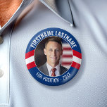 Badge Rond 5 Cm Photo de campagne avec type courbe - Bleu Bleu Rou<br><div class="desc">Ce design moderne et minimaliste comprend un espace pour une photo carré et une bordure rouge blanche et bleue avec des polices sans serif. Vous pouvez ajouter le nom et le poste ou le slogan du candidat. Ce design traditionnel est parfait pour une campagne municipale ou un conseil scolaire local....</div>