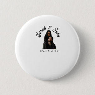 Badge Rond 5 Cm Photo de couple avec nom et date simple mariage 