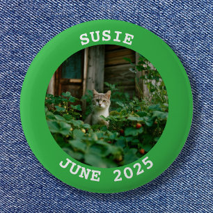 Badge Rond 5 Cm Photo de famille ronde de nom vert et blanc