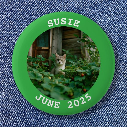 Badge Rond 5 Cm Photo de famille ronde de nom vert et blanc