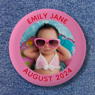 Badge Rond 5 Cm Photo de famille ronde personnalisée rose et rouge