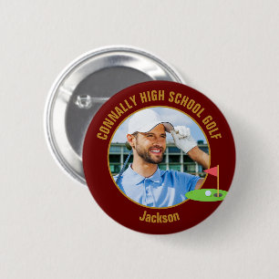 Badge Rond 5 Cm Photo de golfeur Maroon Gold Équipe de golf de lyc