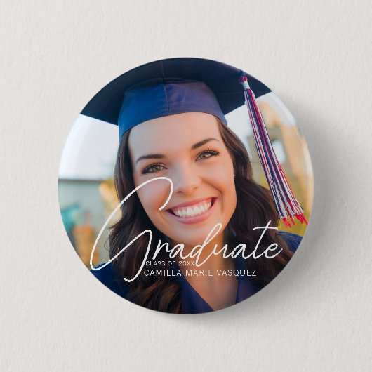 Badge Rond 5 Cm Photo de Graduation 2023 tendance Script blanc per (Devant)