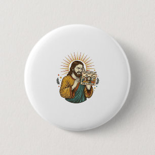 Badge Rond 5 Cm Photo de groupe avec Jésus les yeux fermés non fla