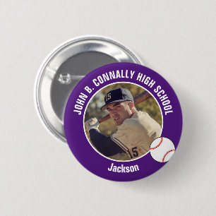Badge Rond 5 Cm Photo de joueur de baseball violet Esprit de lycée