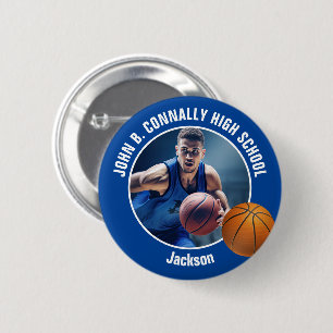 Badge Rond 5 Cm Photo de joueur de basket-ball bleu Esprit de lycé