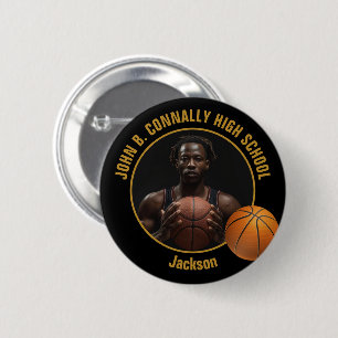 Badge Rond 5 Cm Photo de joueur de basket-ball Lycée noir or