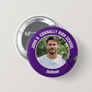 Badge Rond 5 Cm Photo de joueur de crosse violet Esprit de lycée