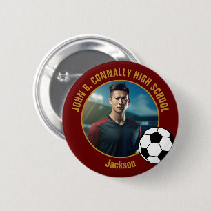 Badge Rond 5 Cm Photo de joueur de soccer Marron Or Lycée