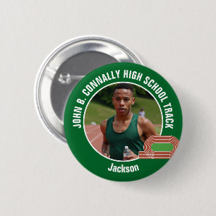 Badge Rond 5 Cm Photo de piste et de terrain vert Athlète du lycée
