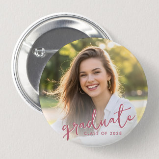 Badge Rond 5 Cm Photo de script rose moderne pour diplômé
