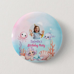 Badge Rond 5 Cm Photo de sirène sous la mer anniversaire