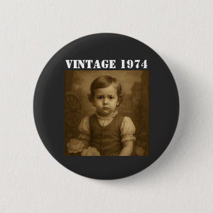 Badge Rond 5 Cm Photo d'enfance personnalisée et année Vintage per