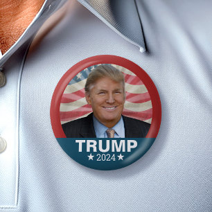 Badge Rond 5 Cm Photo Donald Trump - Drapeau américain du présiden