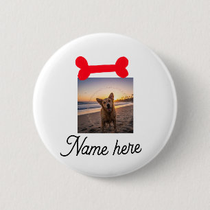 Badge Rond 5 Cm Photo d'os de chien rouge nom de chat cadeaux simp
