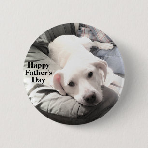 Badge Rond 5 Cm Photo du chien blanc mignon accroché avec papa