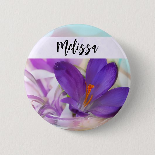 Badge Rond 5 Cm Photo d'un joli Crocus de printemps violet (Devant)