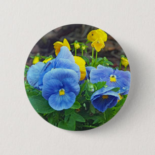 Badge Rond 5 Cm Photo florale Pretty Blue et Yellow Pansy
