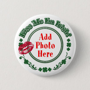 Badge Rond 5 Cm PHOTO Kiss Me I m Irish - Green Circle Kiss Mark