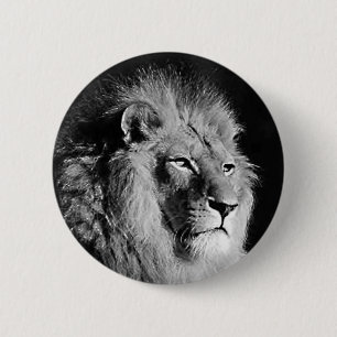 Badge Rond 5 Cm Photo Lion noir et blanc