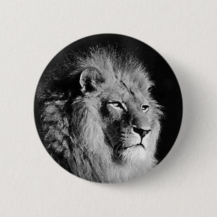Badge Rond 5 Cm Photo Lion noir et blanc