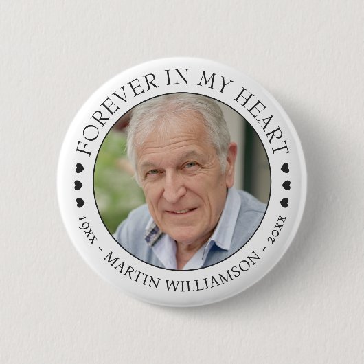Badge Rond 5 Cm Photo Mémorial Pour Toujours Dans Mon Coeur (Devant)