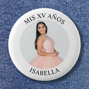 Badge Rond 5 Cm Photo Minimaliste Moderne pour Mes XV Ans
