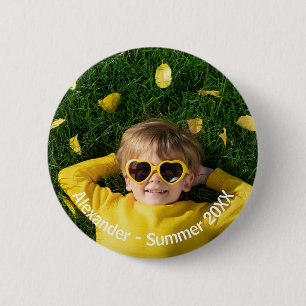 Badge Rond 5 Cm Photo personnalisé minimaliste moderne avec texte